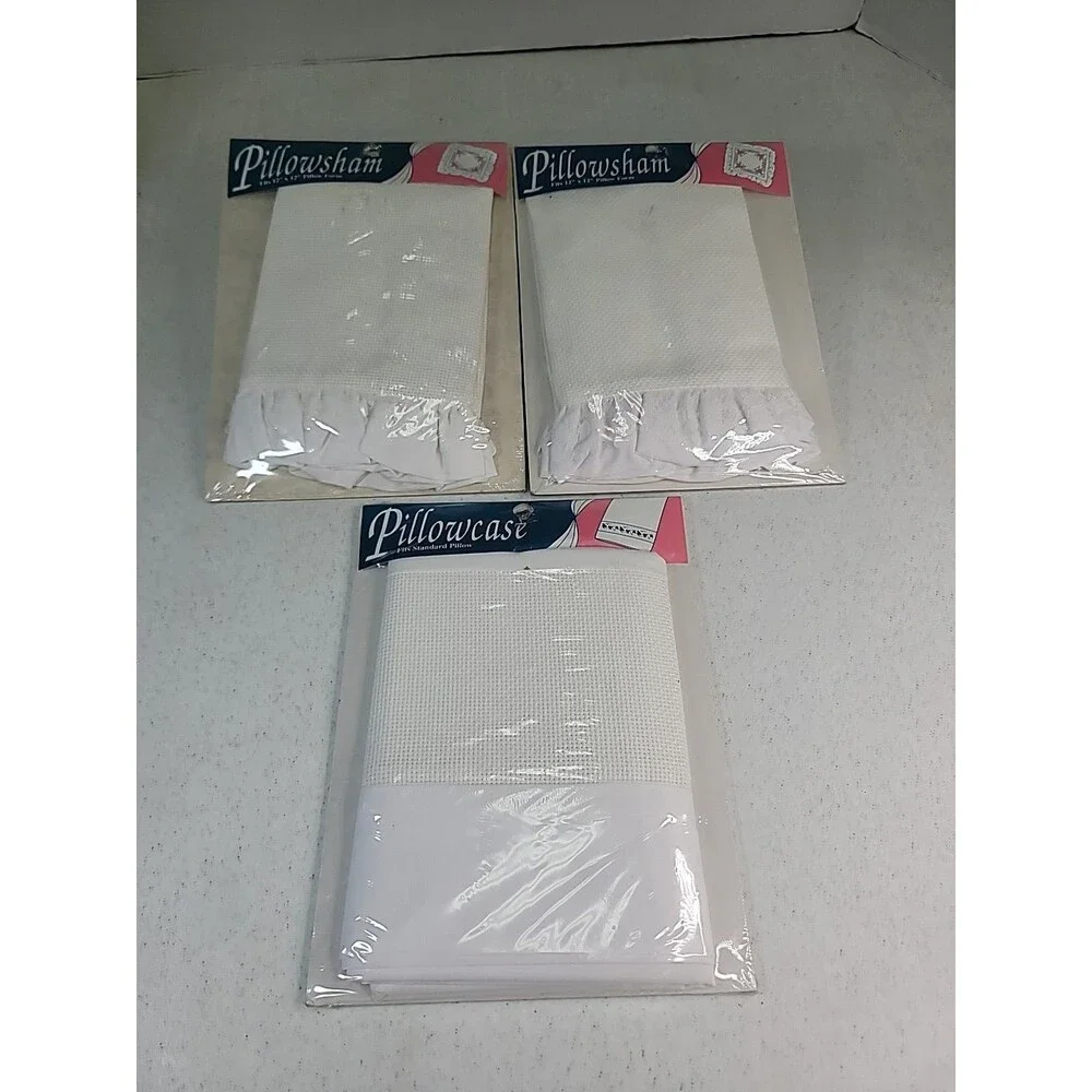 1 Pillowcase And 2 Pillow  Sham Embroidery Cross Stitch New